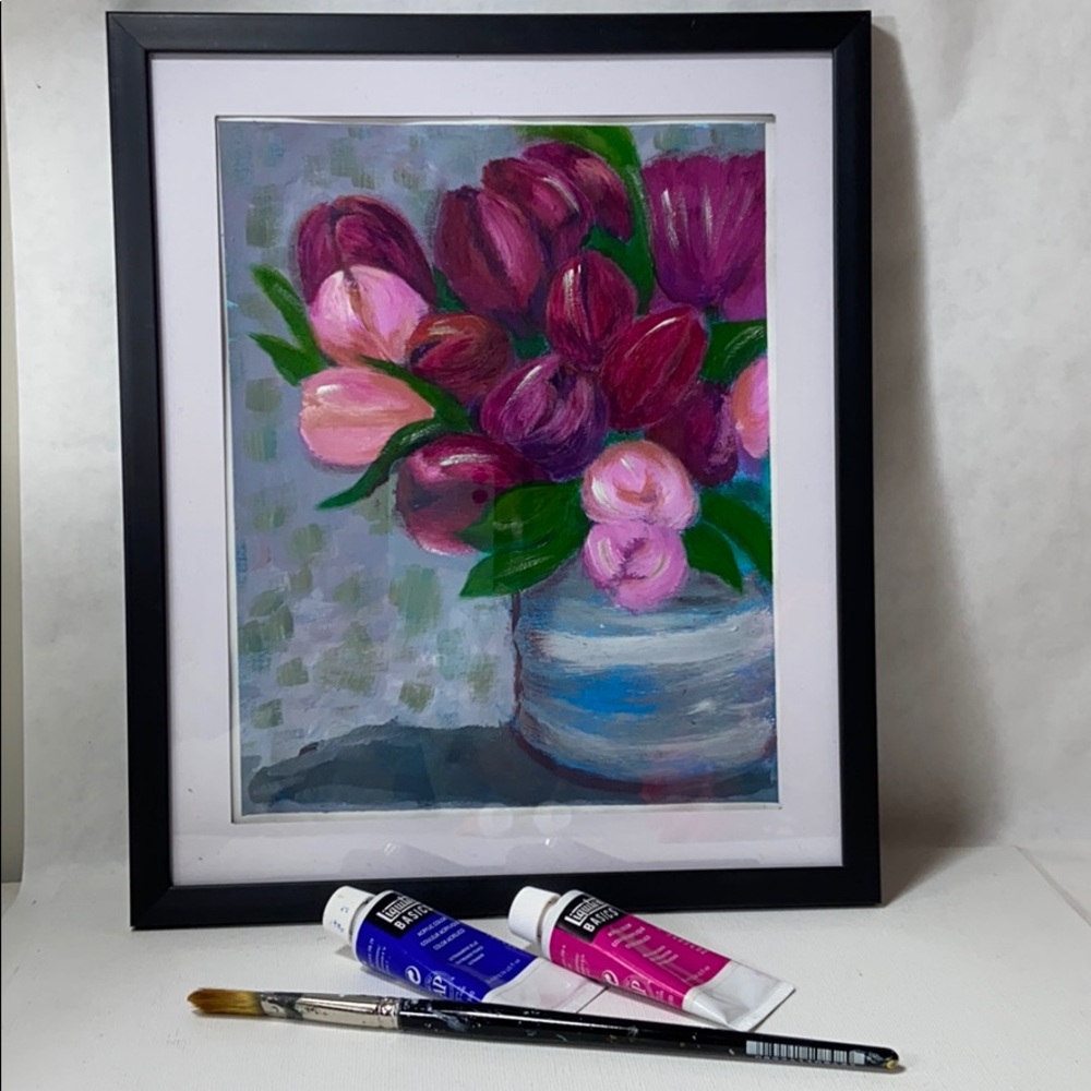 Original Acrylic Impressionist Flowers in Vase, Floral Wall Art, - Picture 3 of 3
